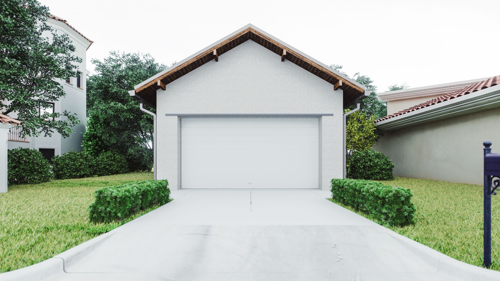 A house with a white garage in front of it